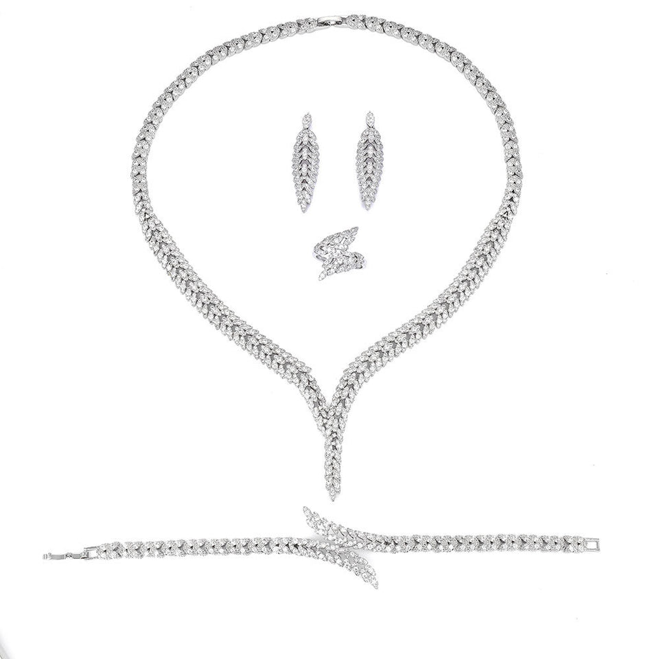 3A Zircon Jewelry Micro Set Full Crystal Necklace And Earrings 4 Piece Set For Weddings And Banquets