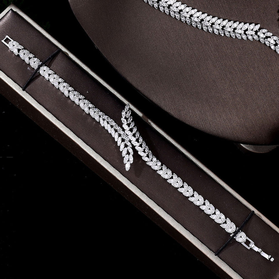 3A Zircon Jewelry Micro Set Full Crystal Necklace And Earrings 4 Piece Set For Weddings And Banquets
